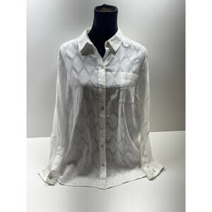 J.Jill Women’s Button Front White Long Sleeve Shirt Sz L Minimalist Career